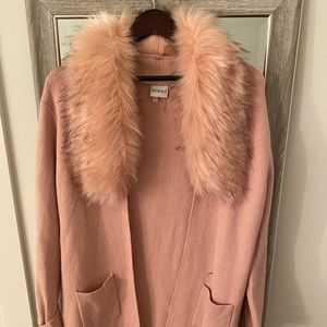 Lightly worn powder pink fur jacket/ cardigan